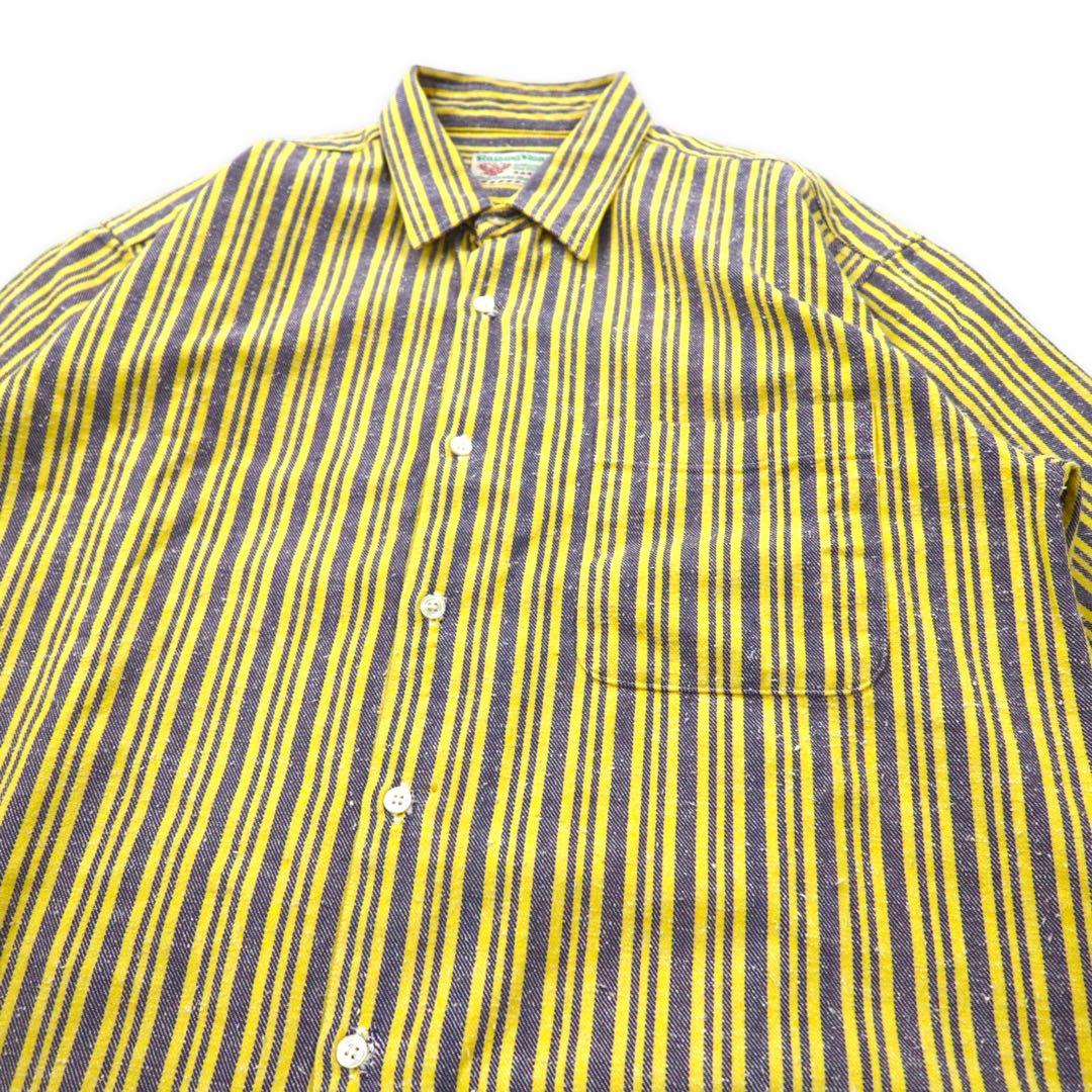 Raiding Road Oversized Striped Shirt FREE Yellow Gray Cotton Made in Japan