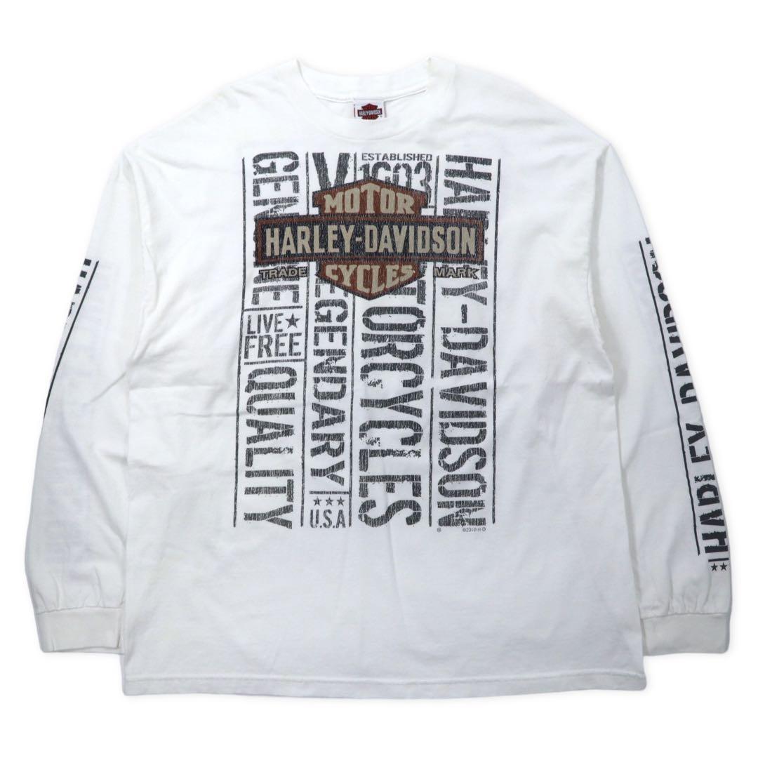 HARLEY DAVIDSON ロゴプリント ロングスリーブTシャツ ロンT 2XL ホワイト コットン 両面プリント 袖ロゴ BEAUMONT, TEXAS ビッグサイズ メキシコ製