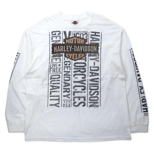 HARLEY DAVIDSON Logo Print Long Sleeve T-Shirt Long T-shirt 2XL White Cotton Double Sided Print Sleeve Logo BEAUMONT, TEXAS Big Size Made in Mexico