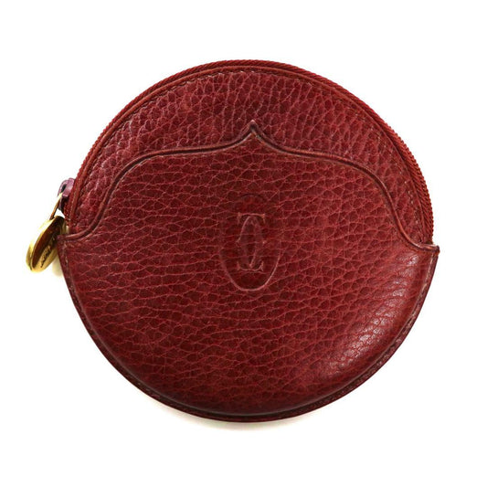 Cartier コインケース 小銭入れ ボルドー レザー マストライン ロゴ刻印 シボ革 スペイン製