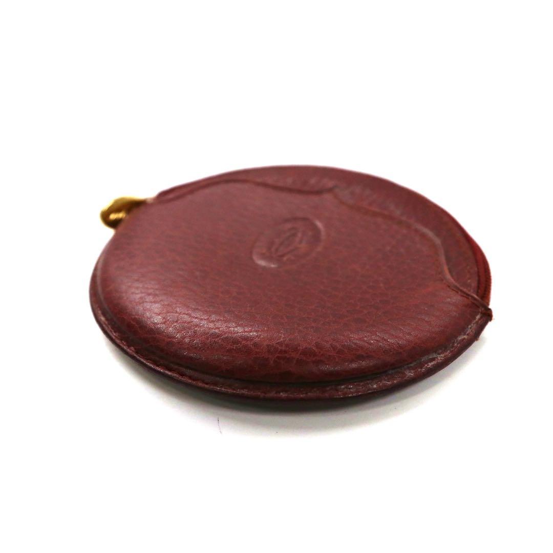 Cartier コインケース 小銭入れ ボルドー レザー マストライン ロゴ刻印 シボ革 スペイン製