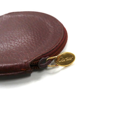Cartier コインケース 小銭入れ ボルドー レザー マストライン ロゴ刻印 シボ革 スペイン製