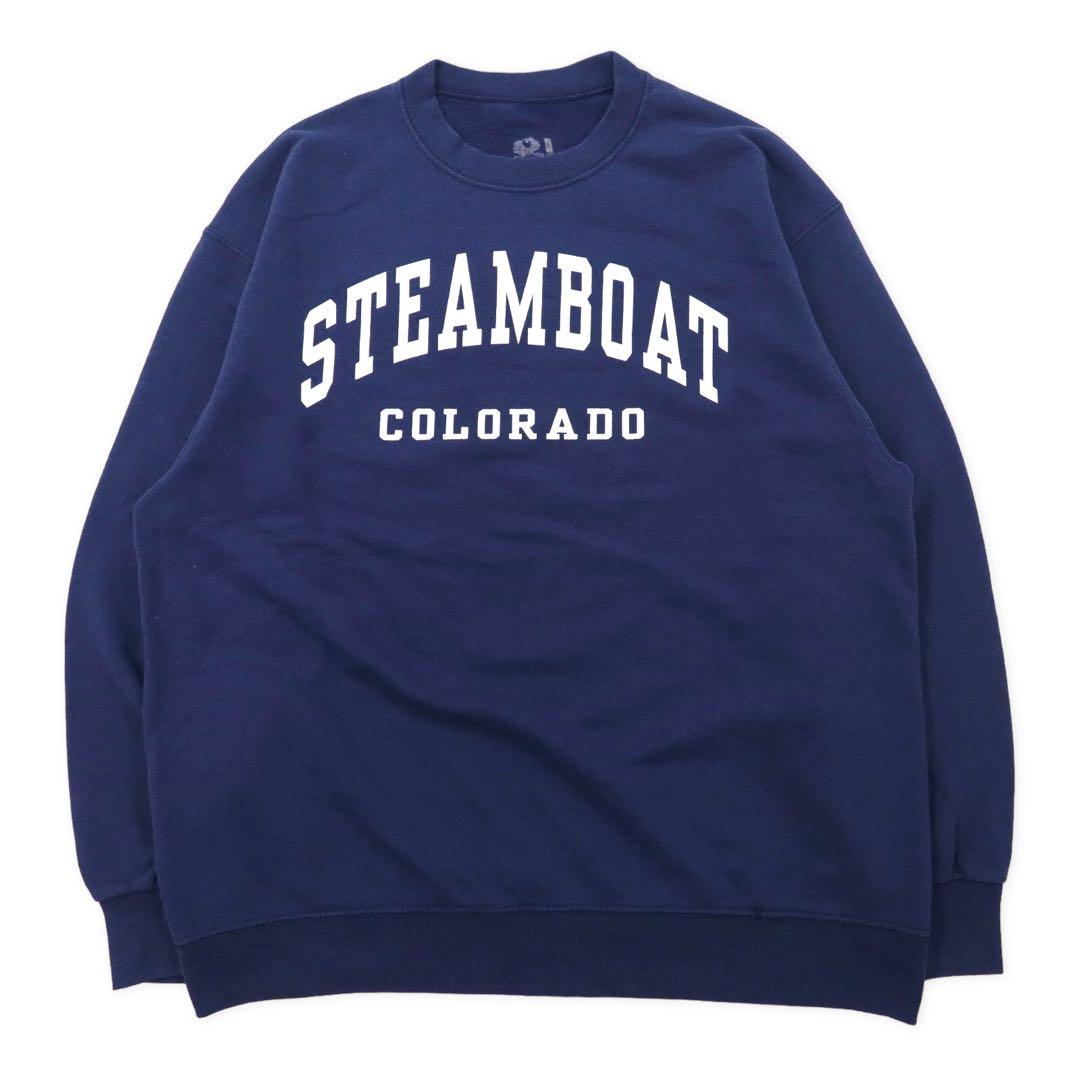 FRUIT OF THE LOOM College Print Sweat L Navy Cotton STEAM BOAT COLORADO