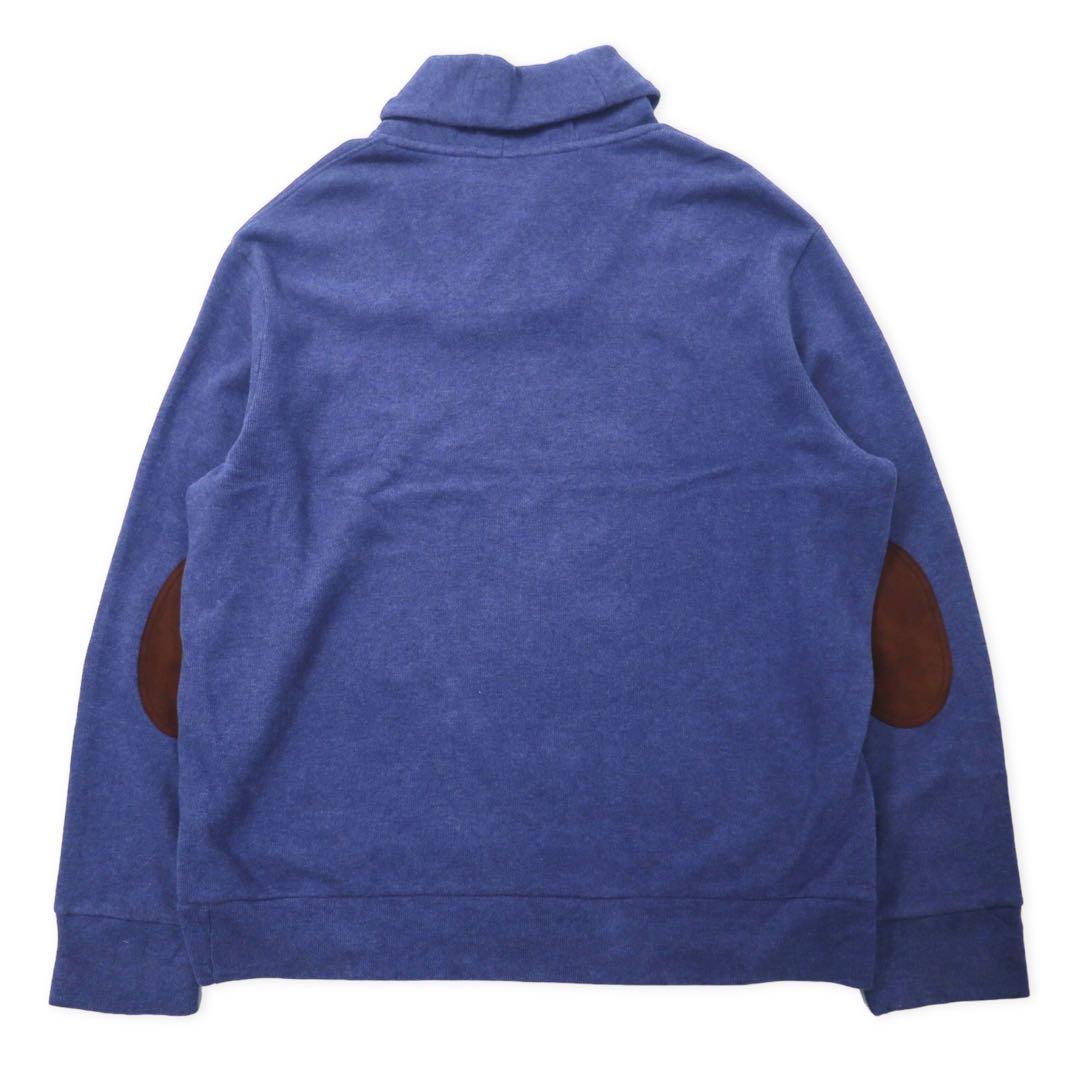 Polo by Ralph Lauren ショールカラー ニット セーター XXL ネイビー コットン レザーエルボーパッチ スモールポニー刺繍 ビッグサイズ