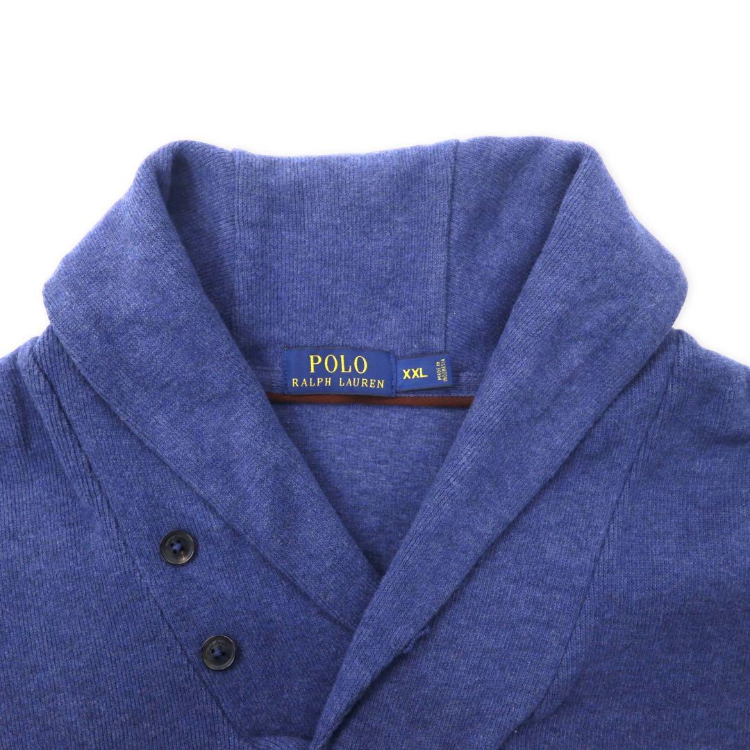Polo by Ralph Lauren Shawl Collar Knit Sweater XXL Navy Cotton Leather Elbow Patch Small Pony Embroidery Big Size