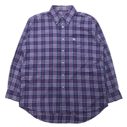 BURBERRY オールド ノバチェック ボタンダウンシャツ M ネイビー コットン ワンポイントロゴ刺繍