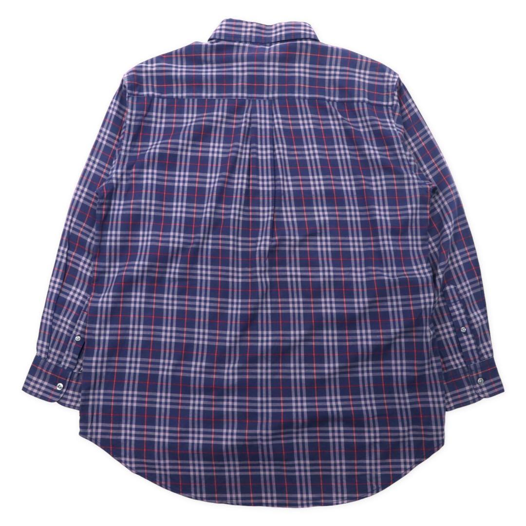 BURBERRY オールド ノバチェック ボタンダウンシャツ M ネイビー コットン ワンポイントロゴ刺繍