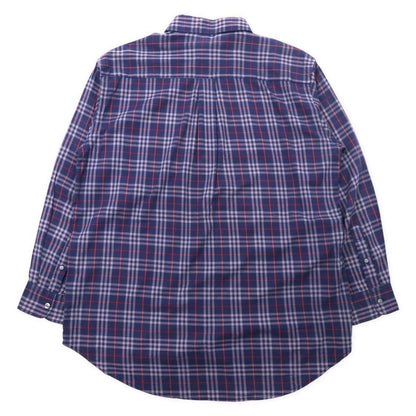 BURBERRY オールド ノバチェック ボタンダウンシャツ M ネイビー コットン ワンポイントロゴ刺繍