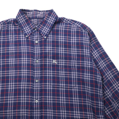 BURBERRY オールド ノバチェック ボタンダウンシャツ M ネイビー コットン ワンポイントロゴ刺繍