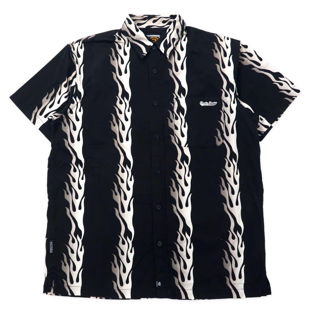 FREAKY 90年代 ファイヤーパターン 半袖シャツ アロハシャツ L ブラック コットン 総柄
