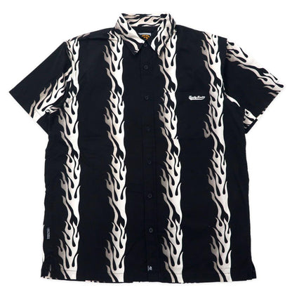 FREAKY 90年代 ファイヤーパターン 半袖シャツ アロハシャツ L ブラック コットン 総柄