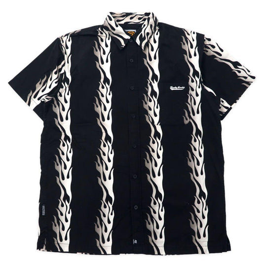 FREAKY 90年代 ファイヤーパターン 半袖シャツ アロハシャツ L ブラック コットン 総柄