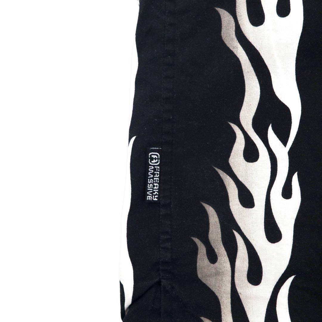 FREAKY 90年代 ファイヤーパターン 半袖シャツ アロハシャツ L ブラック コットン 総柄