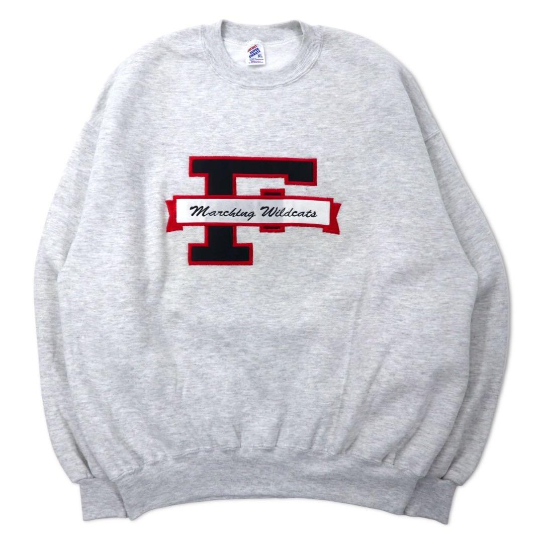 JERZEES Made in USA 90's SUPER SWEATS College Embroidery Sweatshirt XL Gray Cotton Brushed Back Marching Wildcats Big Size