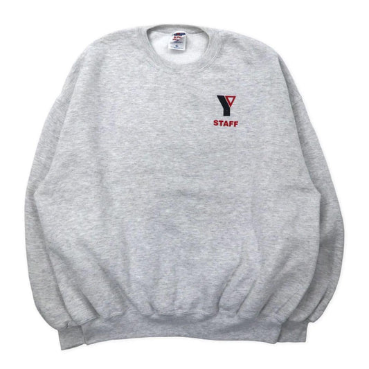 JERZEES SUPER SWEATS USA製 90年代 クルーネック スウェット 2X グレー ホワイト コットン 裏起毛 STAFF ワンポイントプリント