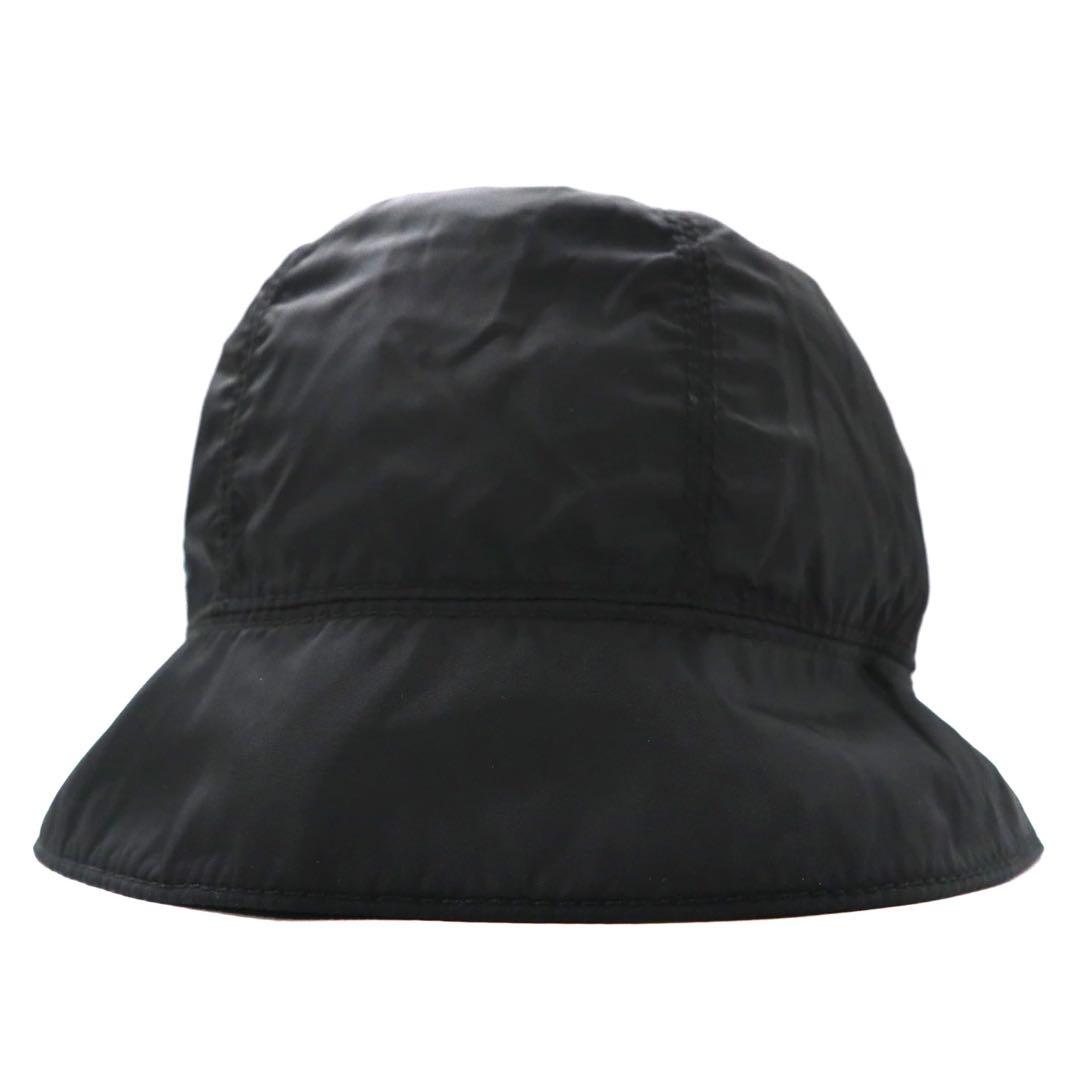 PRADA Bucket Hat S Black Nylon Logo Embroidery Leather Belt Made in Italy