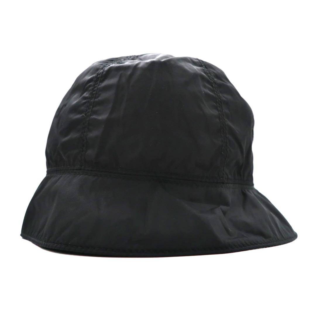 PRADA Bucket Hat S Black Nylon Logo Embroidery Leather Belt Made in Italy