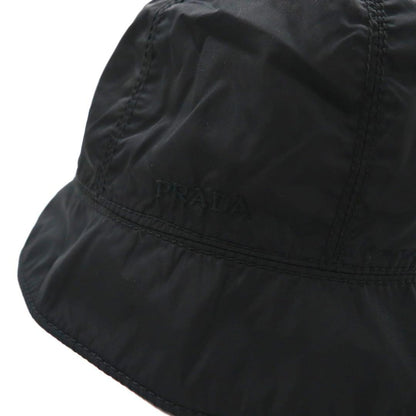 PRADA Bucket Hat S Black Nylon Logo Embroidery Leather Belt Made in Italy