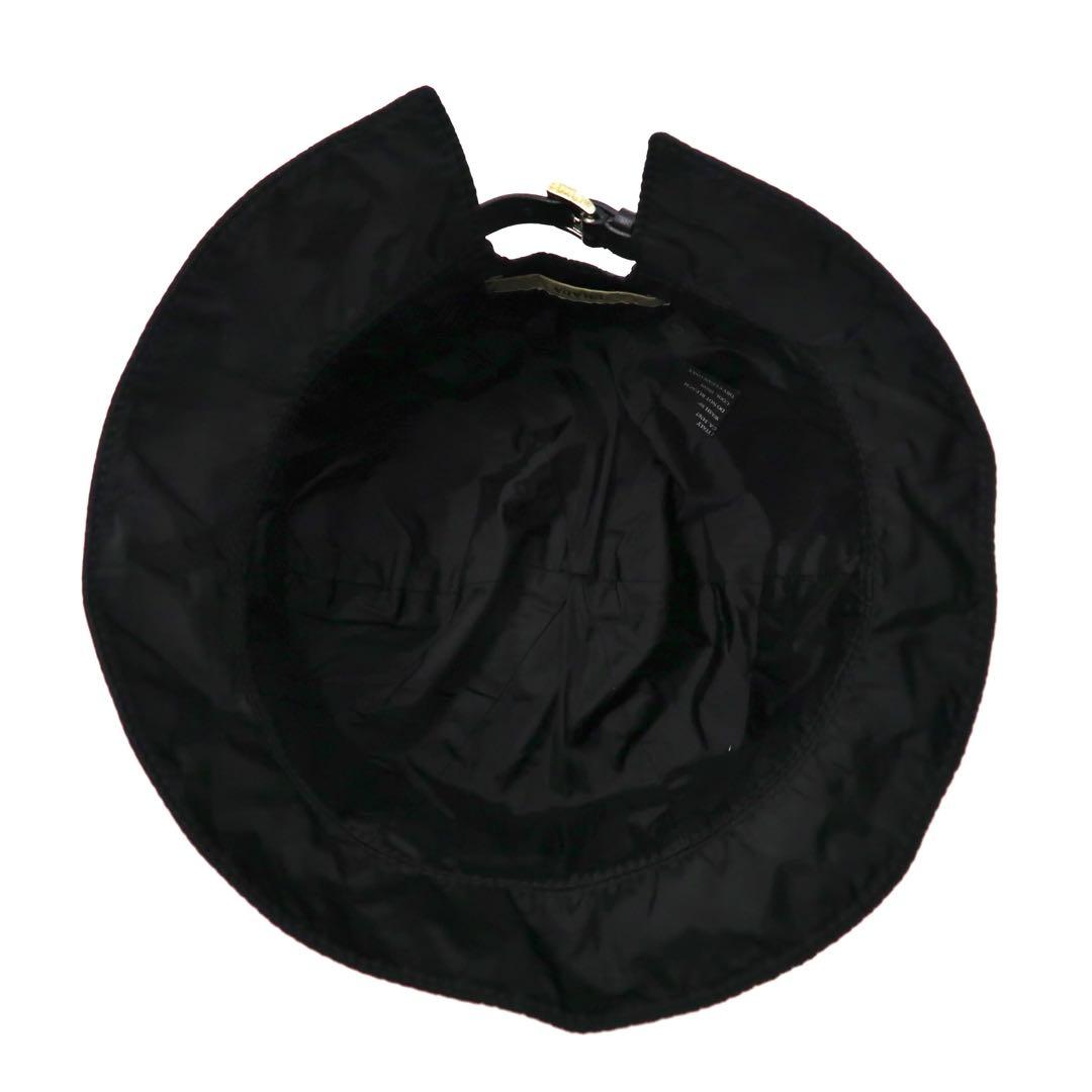 PRADA Bucket Hat S Black Nylon Logo Embroidery Leather Belt Made in Italy