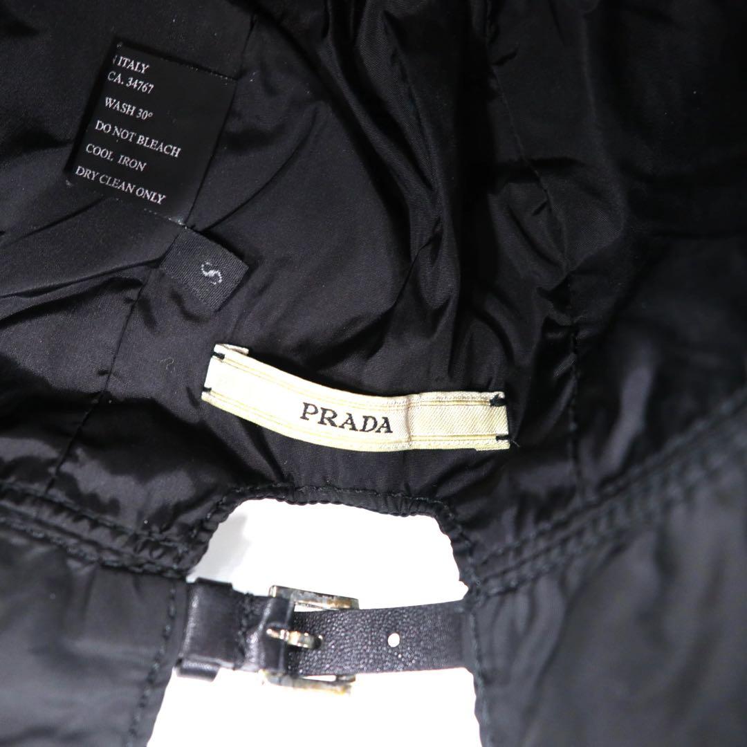 PRADA バケットハット S ブラック ナイロン ロゴ刺繍 レザーベルト イタリア製
