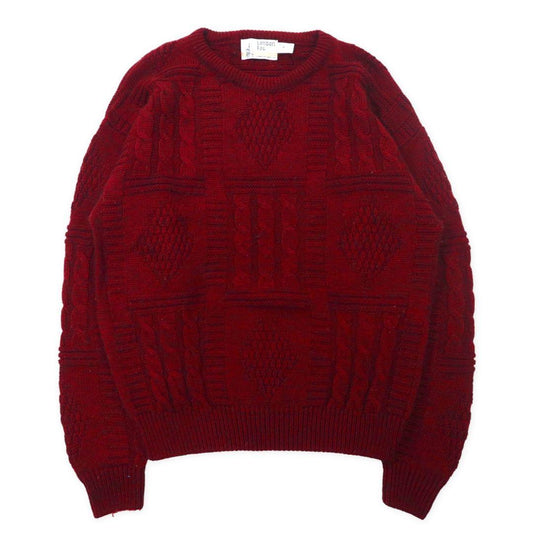 LONDON FOG USA製 90年代 ローゲージ アランニット セーター M レッド アクリル アルパカ ビッグサイズ