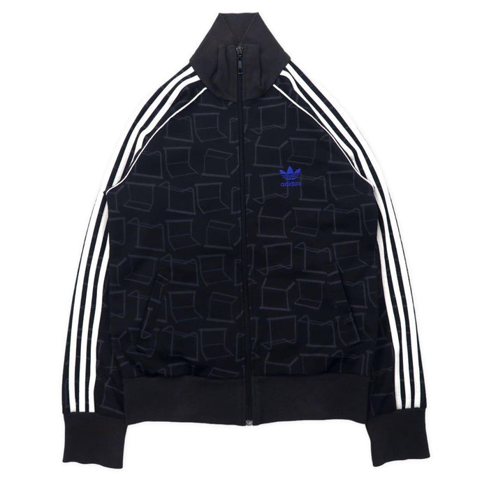 adidas originals 00年代 トラックジャケット ジャージ M ブラック ポリエステル USAワッペン 総柄 3ストライプ トレフォイルロゴ刺繍
