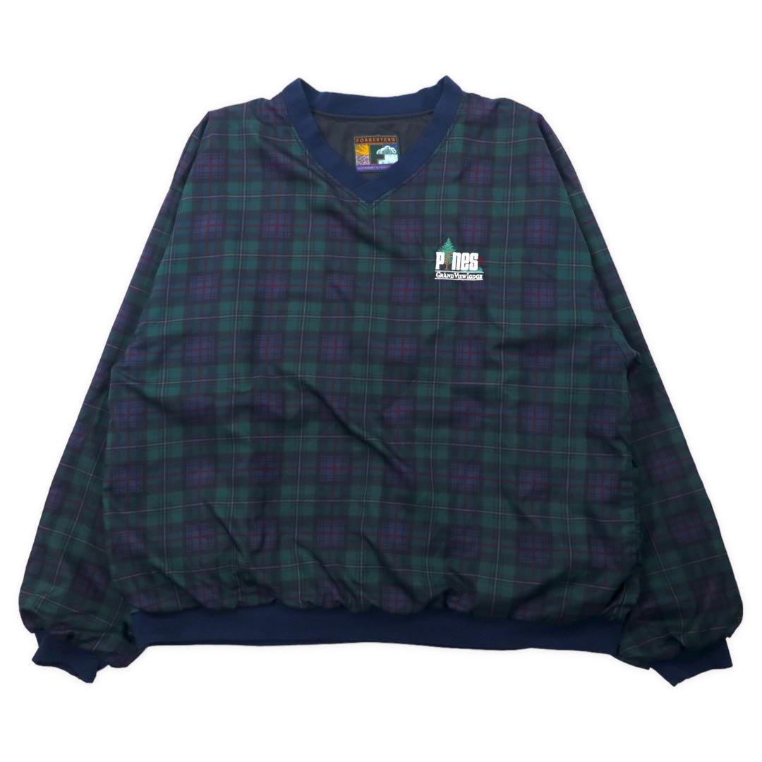 FORRESTER'S ピステ プルオーバー ナイロンジャケット XXL グリーン タータンチェック ブラックウォッチ W LODGE 刺繍 ビッグサイズ