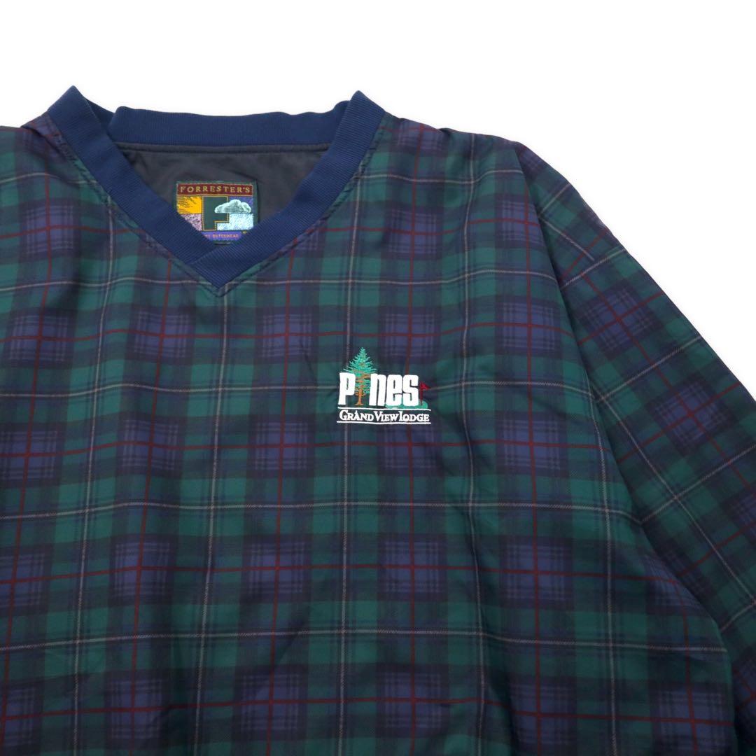 FORRESTER'S ピステ プルオーバー ナイロンジャケット XXL グリーン タータンチェック ブラックウォッチ W LODGE 刺繍 ビッグサイズ
