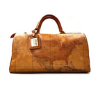 PRIMA CLASSE Mini Boston Bag Map Pattern Brown PVC