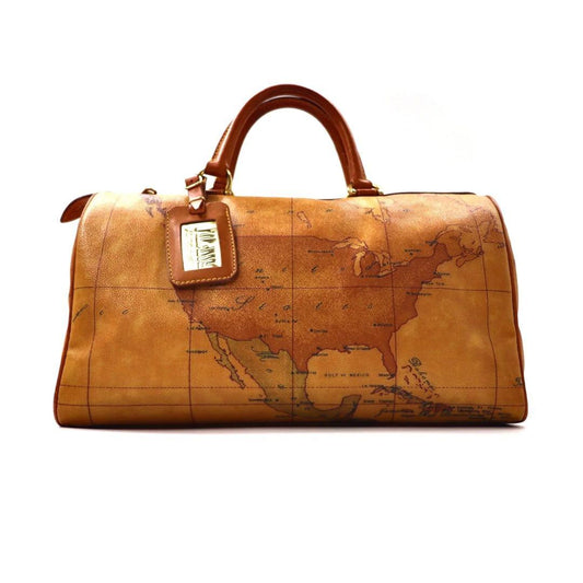PRIMA CLASSE Mini Boston Bag Map Pattern Brown PVC