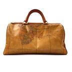 PRIMA CLASSE Mini Boston Bag Map Pattern Brown PVC