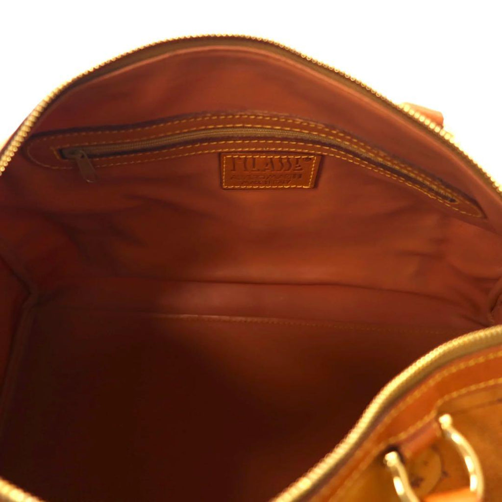 PRIMA CLASSE Mini Boston Bag Map Pattern Brown PVC