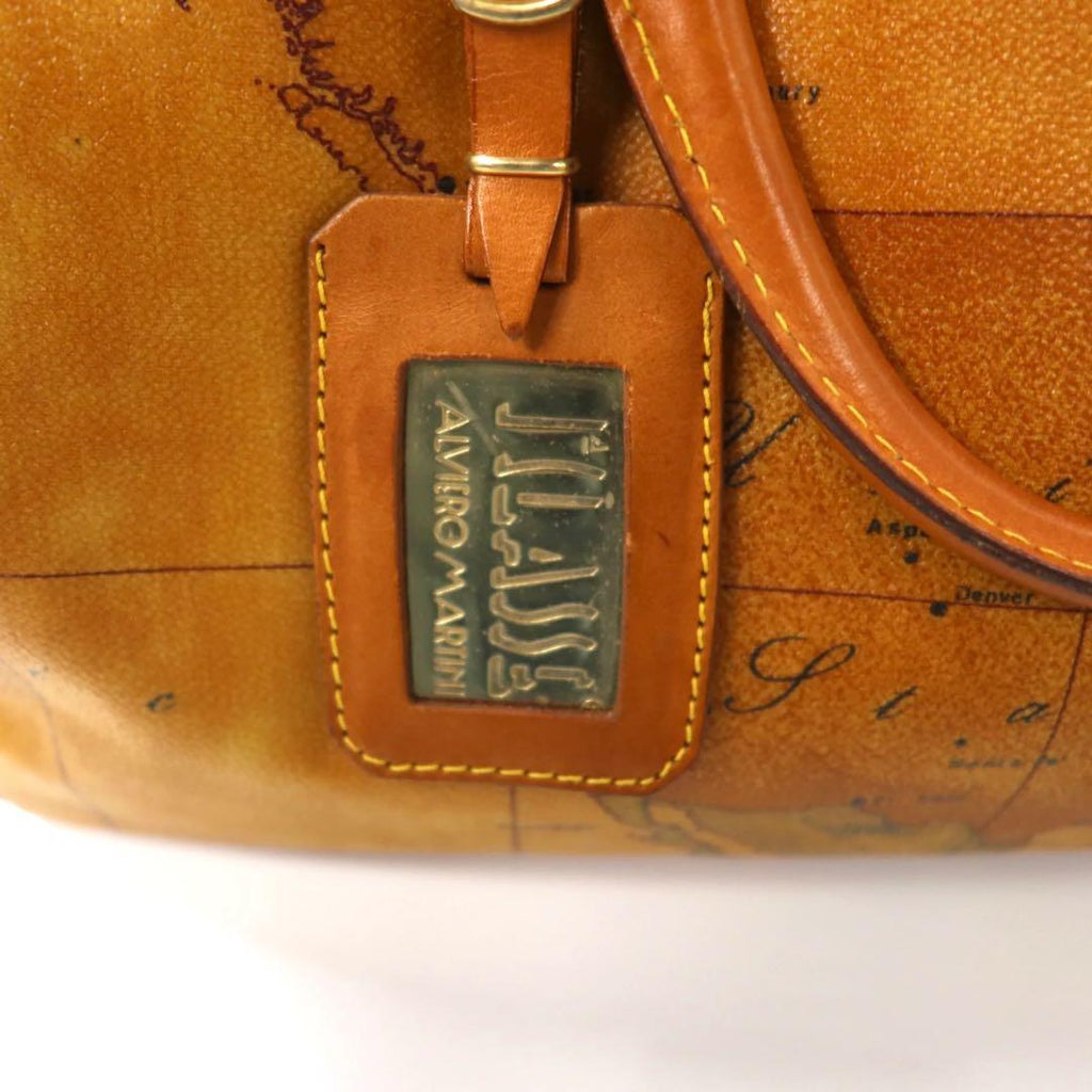 PRIMA CLASSE Mini Boston Bag Map Pattern Brown PVC