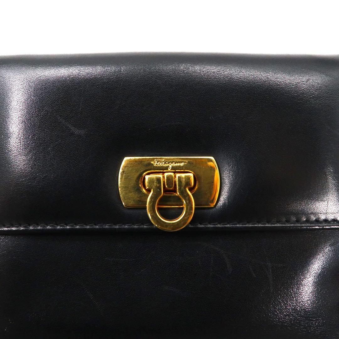 Salvatore Ferragamo Trifold Wallet Black Leather Gancini Hardware 224059 Made in Italy
