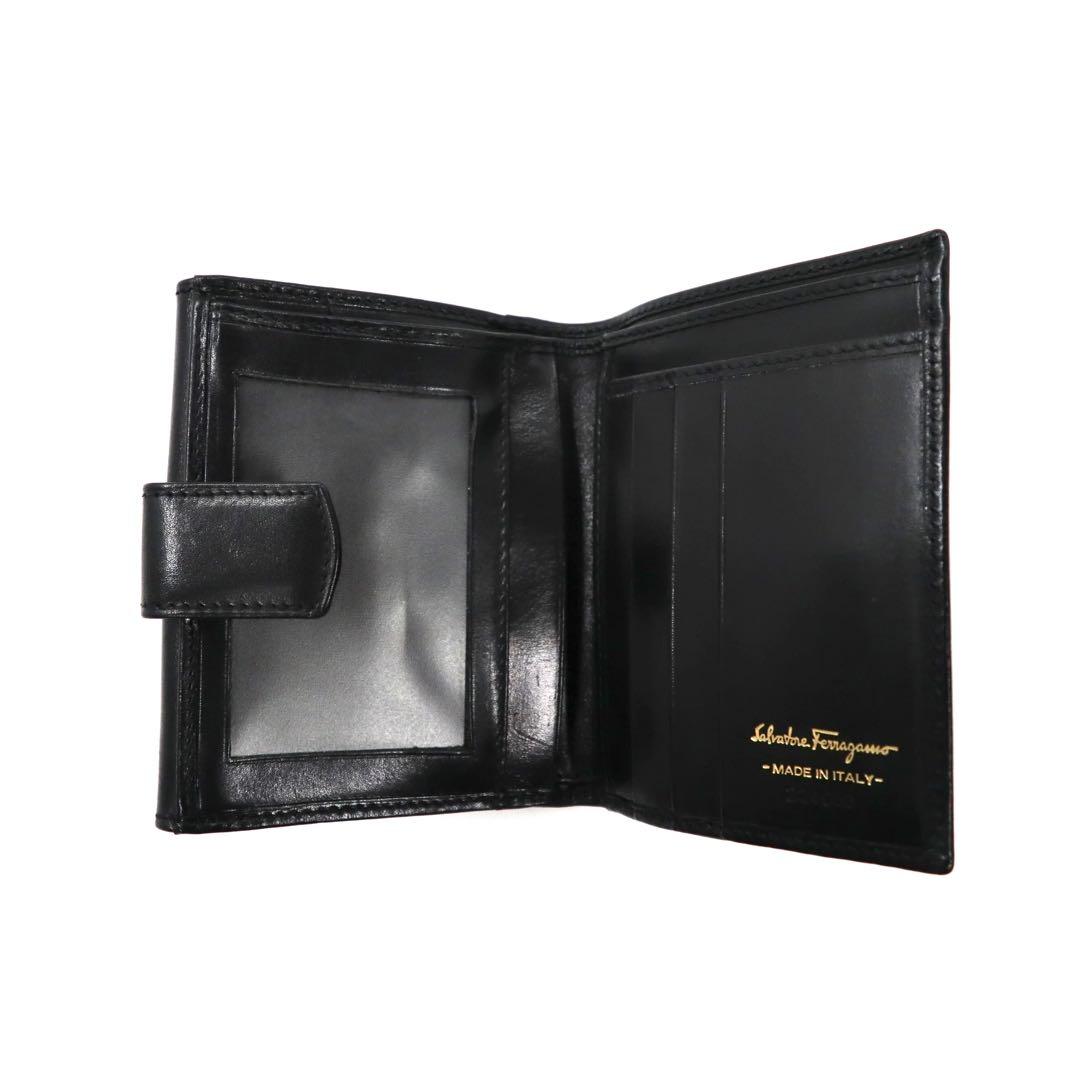 Salvatore Ferragamo Trifold Wallet Black Leather Gancini Hardware 224059 Made in Italy