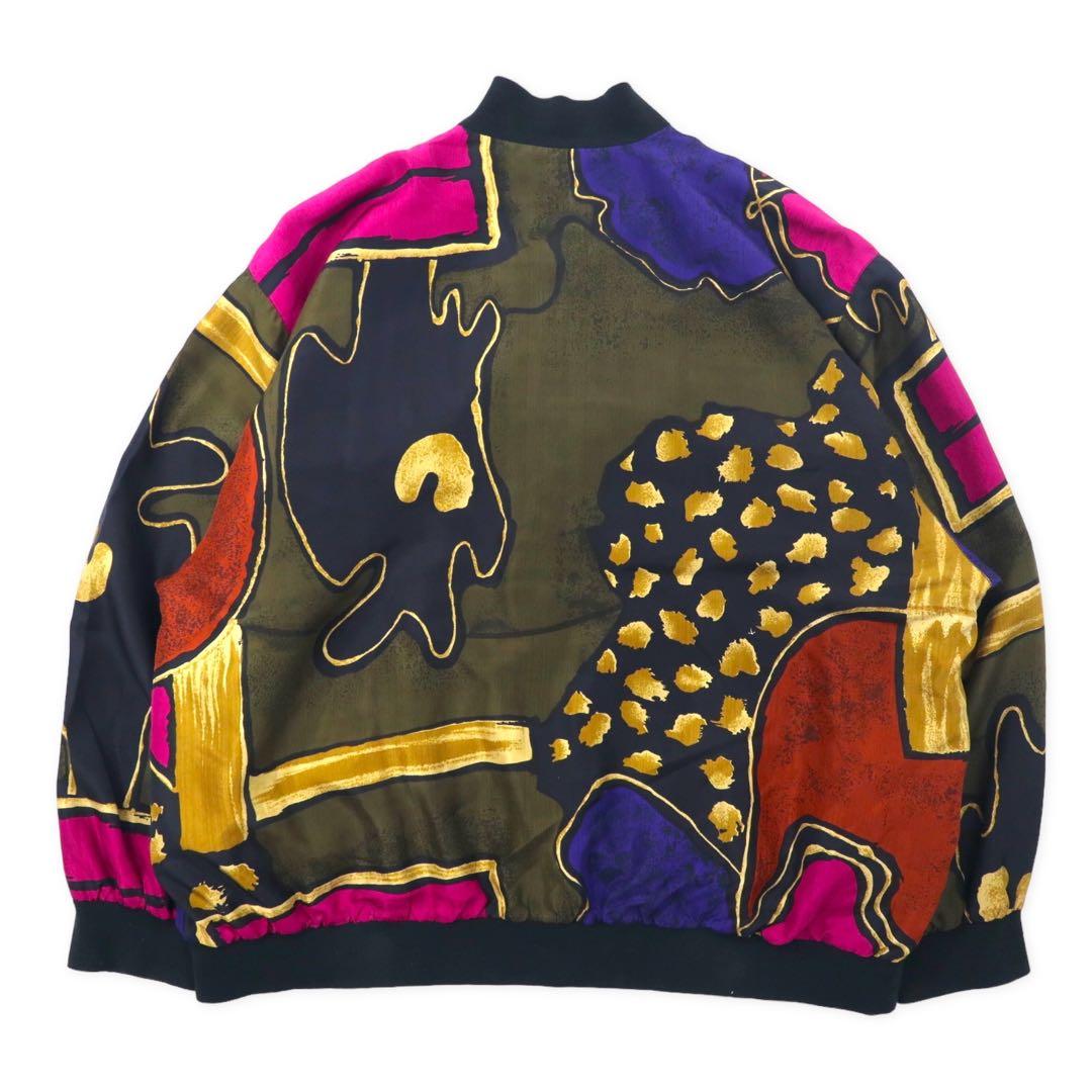 Diana MARCO 80's Allover Silk Blouson 20 Multicolor Geometric Crazy Pattern Big Size