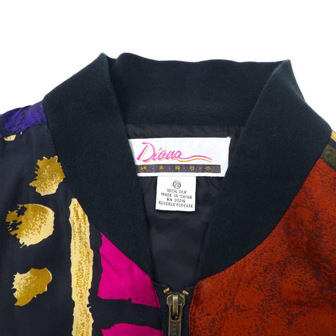 Diana MARCO 80's Allover Silk Blouson 20 Multicolor Geometric Crazy Pattern Big Size