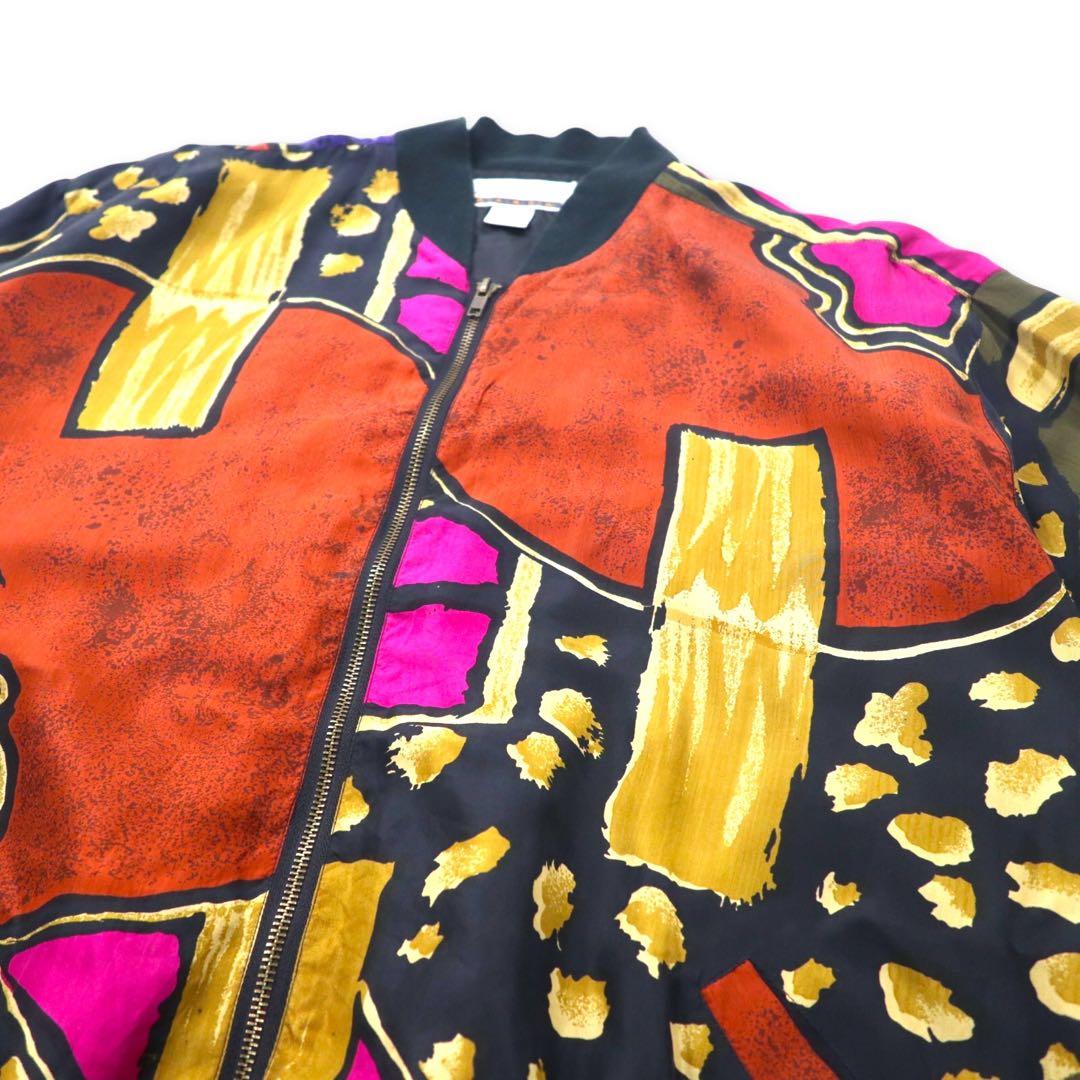 Diana MARCO 80's Allover Silk Blouson 20 Multicolor Geometric Crazy Pattern Big Size