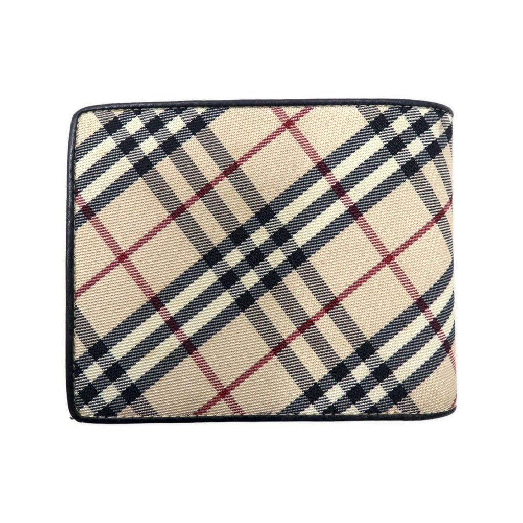 BURBERRY Nova Check Bifold Wallet Compact Wallet Beige Black Nylon Canvas Leather Multiple Storage