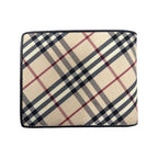 BURBERRY Nova Check Bifold Wallet Compact Wallet Beige Black Nylon Canvas Leather Multiple Storage