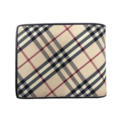 BURBERRY Nova Check Bifold Wallet Compact Wallet Beige Black Nylon Canvas Leather Multiple Storage