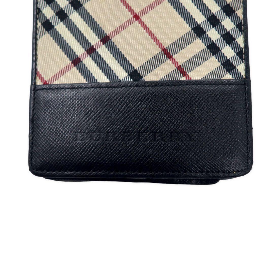BURBERRY Nova Check Bifold Wallet Compact Wallet Beige Black Nylon Canvas Leather Multiple Storage