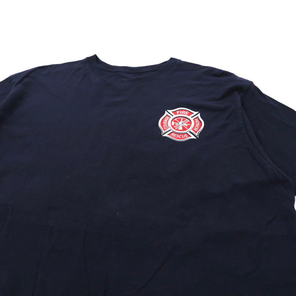 ann aranr プリントTシャツ XL ネイビー コットン 星条旗 Fire & Rescue Maltese Cross Firefighter Fire Courage Honor メキシコ製