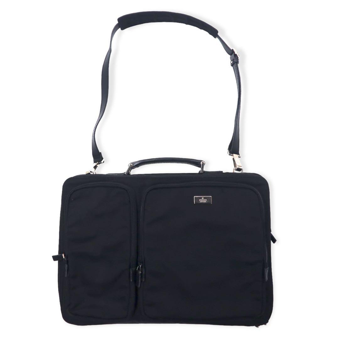GUCCI 2WAY Briefcase Business Bag Black Nylon Canvas Leather Switch 015 3402 001553 Made in Italy