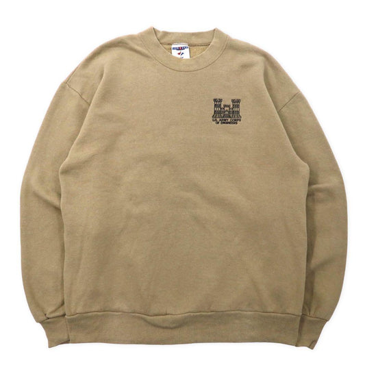 JERZEES USA製 90年代 ワンポイント 刺繍 スウェット L ベージュ コットン 裏起毛 U.S.ARMY CORPS OF ENGINEERS