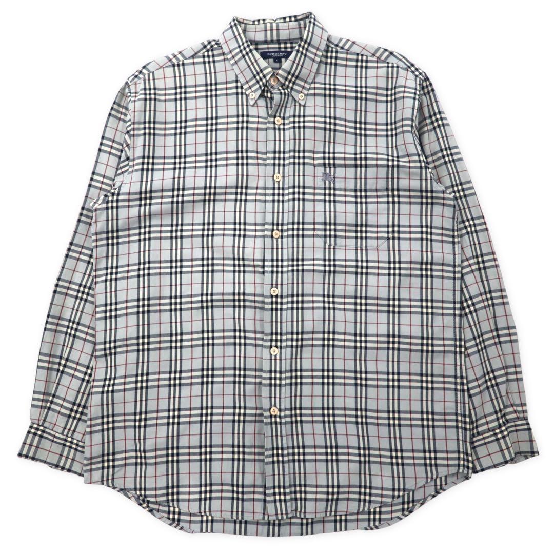 BURBERRY Nova Check Button Down Shirt L Gray Cotton One Point Logo Embroidery