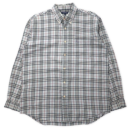 BURBERRY Nova Check Button Down Shirt L Gray Cotton One Point Logo Embroidery