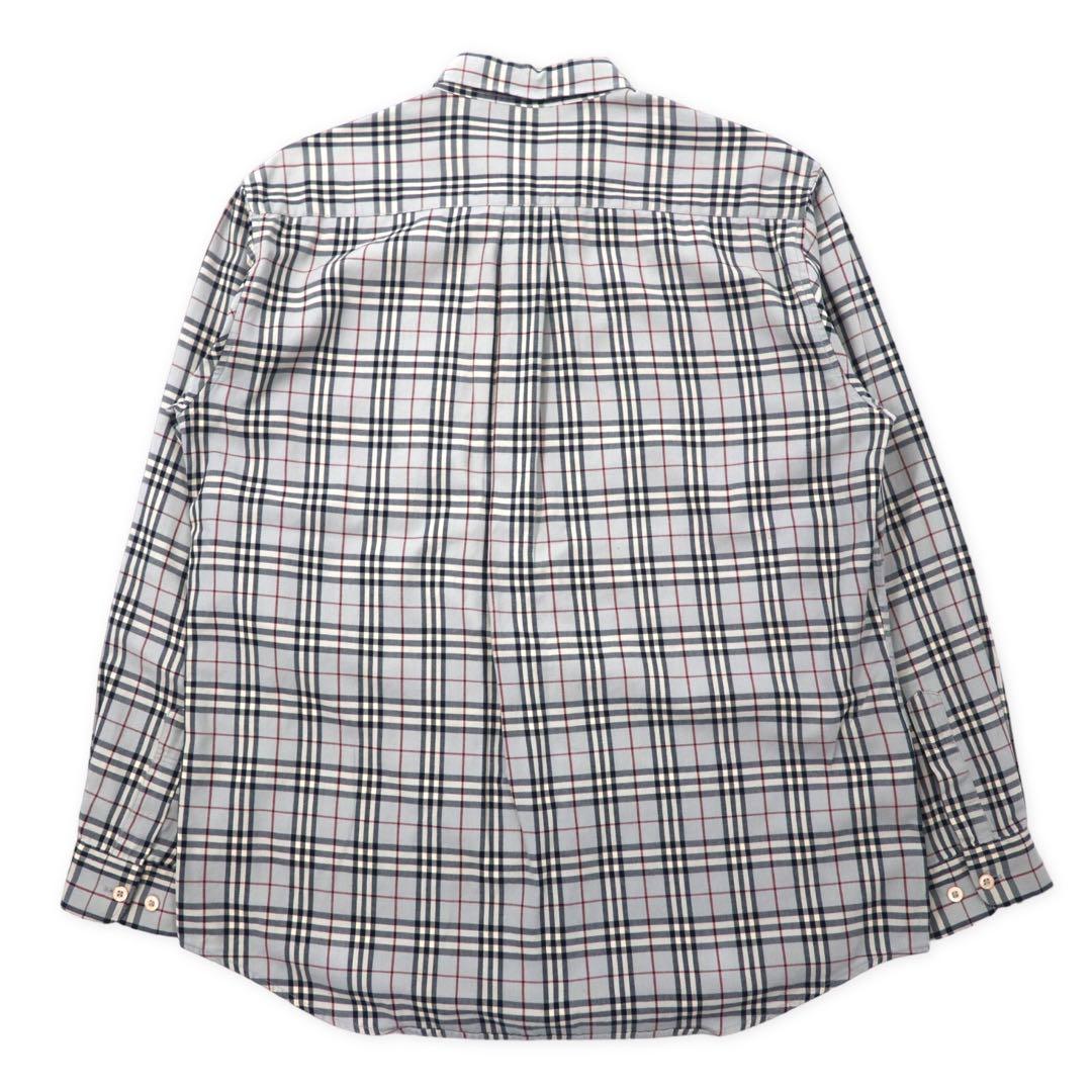 BURBERRY Nova Check Button Down Shirt L Gray Cotton One Point Logo Embroidery