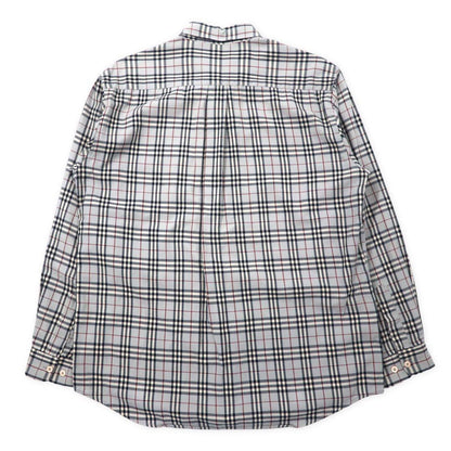 BURBERRY Nova Check Button Down Shirt L Gray Cotton One Point Logo Embroidery