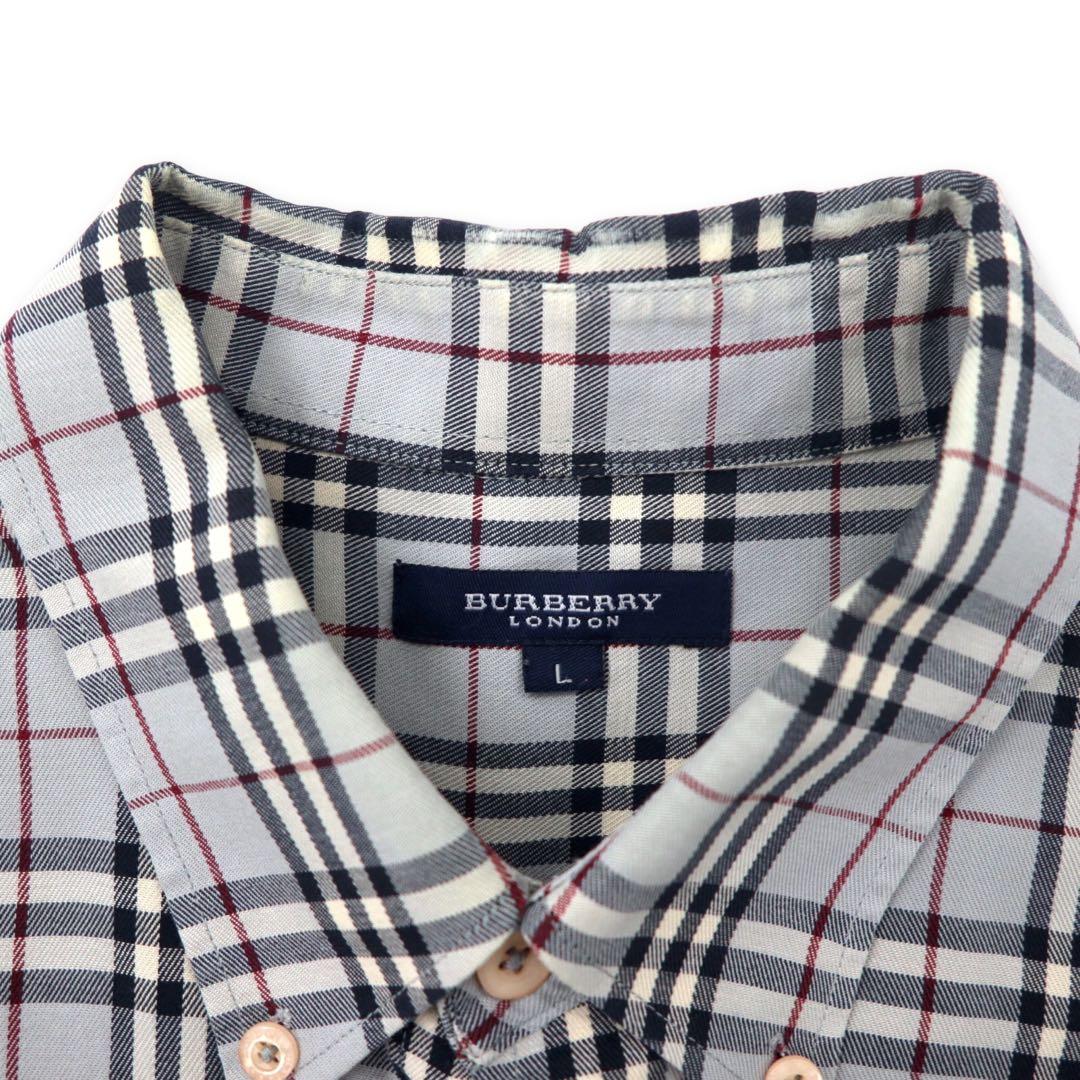 BURBERRY Nova Check Button Down Shirt L Gray Cotton One Point Logo Embroidery